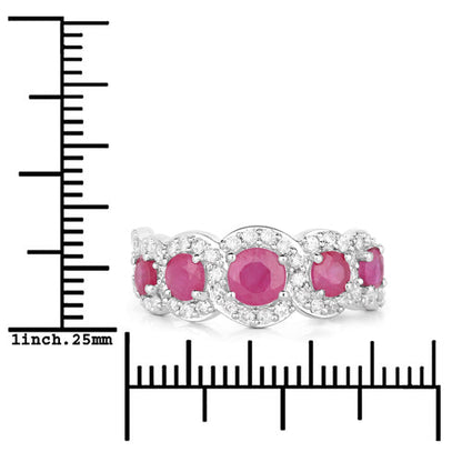 Anillo de oro blanco de 14K con rubí genuino de 1,99 quilates y diamantes blancos