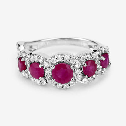Anillo de oro blanco de 14K con rubí genuino de 1,99 quilates y diamantes blancos