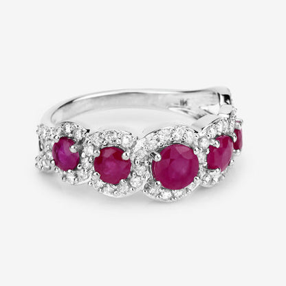 Anillo de oro blanco de 14K con rubí genuino de 1,99 quilates y diamantes blancos