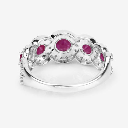 Anillo de oro blanco de 14K con rubí genuino de 1,99 quilates y diamantes blancos