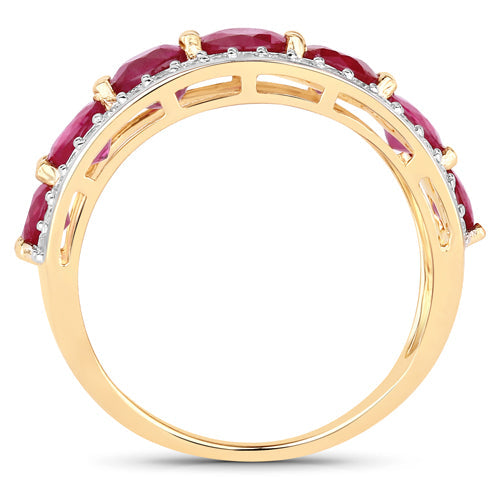 Anillo de oro amarillo de 14K con rubí auténtico de 3.24 quilates y diamantes blancos