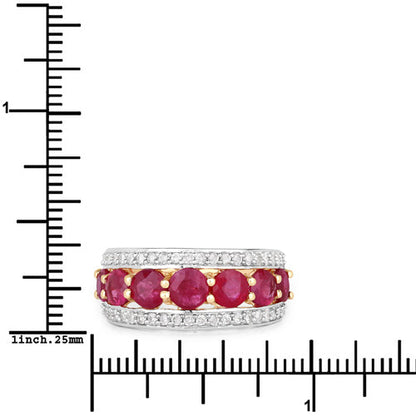 Anillo de oro amarillo de 14K con rubí auténtico de 3.24 quilates y diamantes blancos