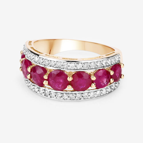 Anillo de oro amarillo de 14K con rubí auténtico de 3.24 quilates y diamantes blancos