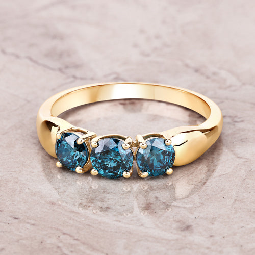 Anillo de Oro Amarillo de 14K con Diamante Azul Genuino de 1.03 Quilates