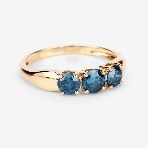 Anillo de Oro Amarillo de 14K con Diamante Azul Genuino de 1.03 Quilates