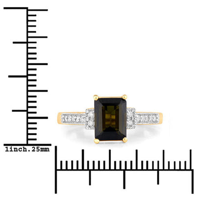 Anillo de oro amarillo de 14 quilates con turmalina verde genuina de 1,73 quilates y diamantes blancos