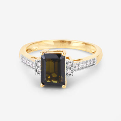 Anillo de oro amarillo de 14 quilates con turmalina verde genuina de 1,73 quilates y diamantes blancos