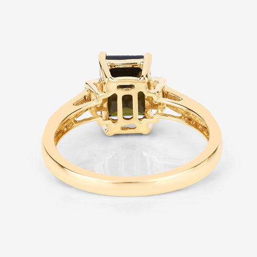Anillo de oro amarillo de 14 quilates con turmalina verde genuina de 1,73 quilates y diamantes blancos