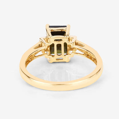 Anillo de oro amarillo de 14 quilates con turmalina verde genuina de 1,73 quilates y diamantes blancos
