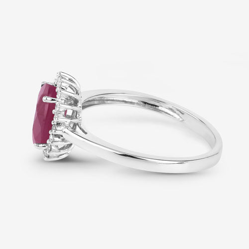Anillo de oro blanco de 10K con rubí genuino de 1.58 quilates y diamantes blancos
