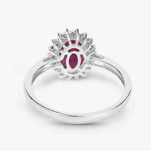 Anillo de oro blanco de 10K con rubí genuino de 1.58 quilates y diamantes blancos