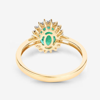 Anillo de oro amarillo de 10K con esmeralda zambiana auténtica de 1.34 quilates y diamante blanco