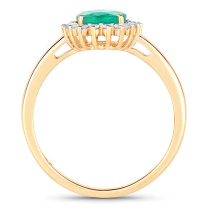 Anillo de oro amarillo de 10K con esmeralda zambiana auténtica de 1.34 quilates y diamante blanco