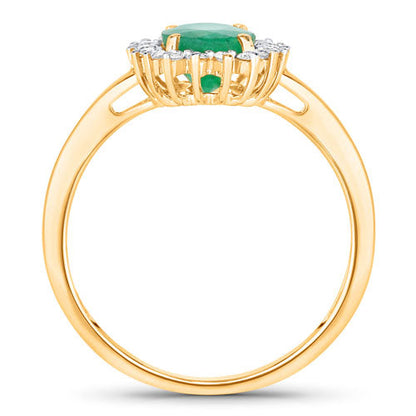Anillo de oro amarillo de 14 quilates con esmeralda zambiana auténtica de 1,34 quilates y diamantes blancos