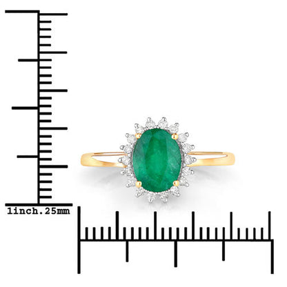 Anillo de oro amarillo de 14 quilates con esmeralda zambiana auténtica de 1,34 quilates y diamantes blancos