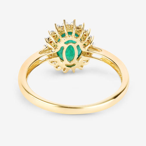 Anillo de oro amarillo de 14 quilates con esmeralda zambiana auténtica de 1,34 quilates y diamantes blancos
