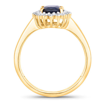 Anillo de oro amarillo de 14K con zafiro azul genuino de 1.73 quilates y diamantes blancos
