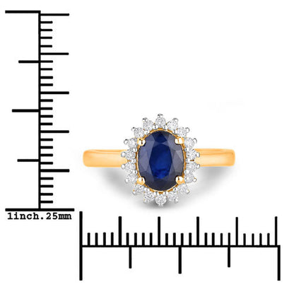 Anillo de oro amarillo de 14K con zafiro azul genuino de 1.73 quilates y diamantes blancos