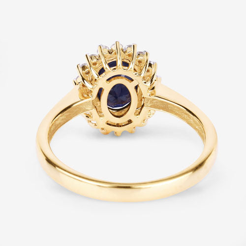 Anillo de oro amarillo de 14K con zafiro azul genuino de 1.73 quilates y diamantes blancos