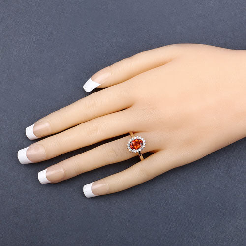 Anillo de oro amarillo de 14K con granate espesartita auténtico de 1,87 quilates y diamantes blancos