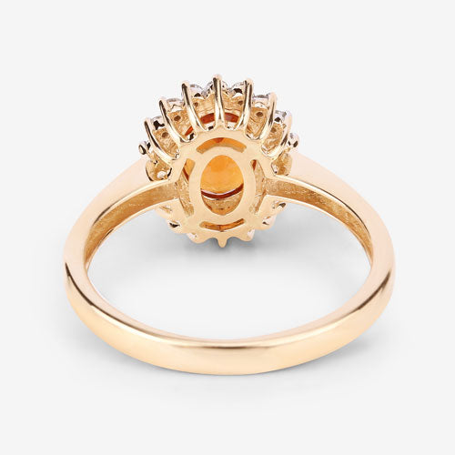 Anillo de oro amarillo de 14K con granate espesartita auténtico de 1,87 quilates y diamantes blancos