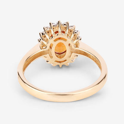 Anillo de oro amarillo de 14K con granate espesartita auténtico de 1,87 quilates y diamantes blancos