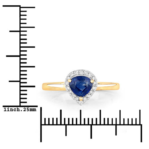 Anillo de oro amarillo de 14 quilates con zafiro azul auténtico de 0,73 quilates y diamante blanco