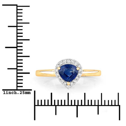 Anillo de oro amarillo de 14 quilates con zafiro azul auténtico de 0,73 quilates y diamante blanco