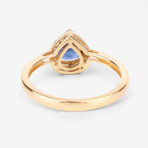 Anillo de oro amarillo de 14 quilates con zafiro azul auténtico de 0,73 quilates y diamante blanco