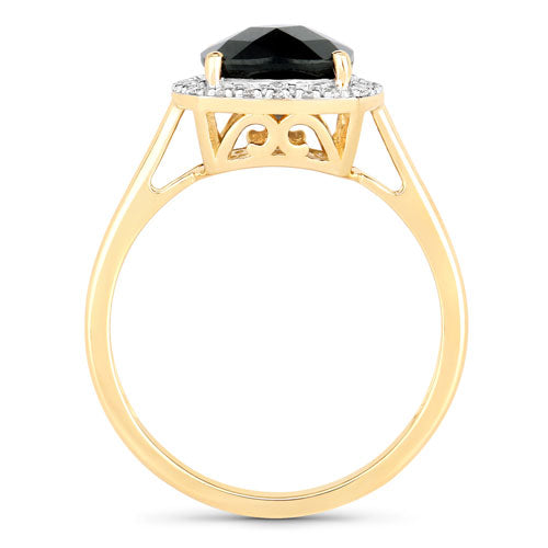 Anillo de 14K Oro Amarillo con Turmalina Verde Genuina de 2.64 Quilates y Diamantes Blancos