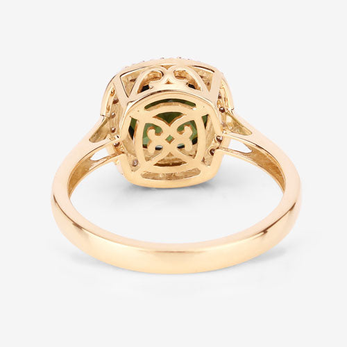 Anillo de 14K Oro Amarillo con Turmalina Verde Genuina de 2.64 Quilates y Diamantes Blancos