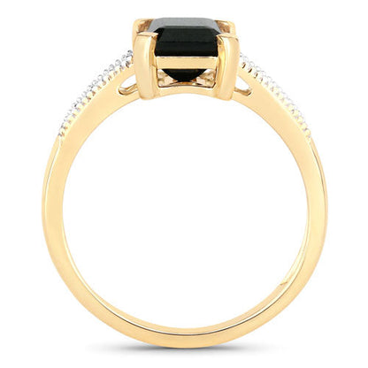 Anillo de oro amarillo de 14K con turmalina verde genuina de 1,91 quilates y diamante blanco
