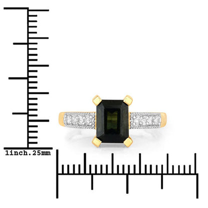 Anillo de oro amarillo de 14K con turmalina verde genuina de 1,91 quilates y diamante blanco