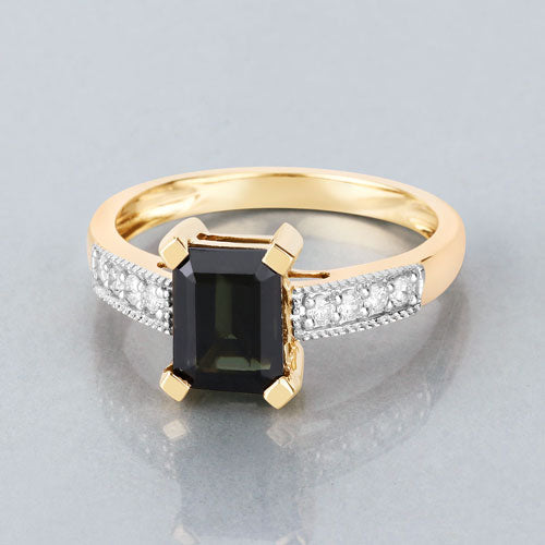 Anillo de oro amarillo de 14K con turmalina verde genuina de 1,91 quilates y diamante blanco