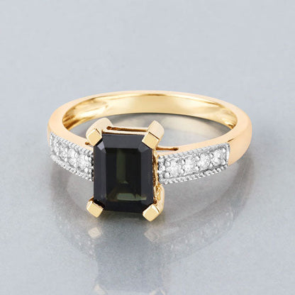 Anillo de oro amarillo de 14K con turmalina verde genuina de 1,91 quilates y diamante blanco