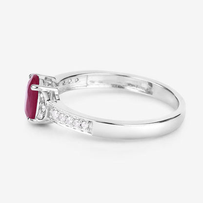 Anillo de Oro Blanco de 10K con Rubí Genuino de 0,95 Quilates y Diamantes Blancos