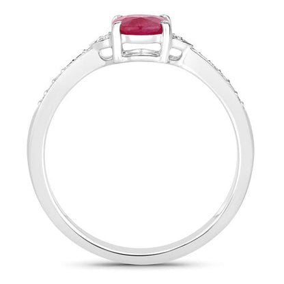 Anillo de Oro Blanco de 10K con Rubí Genuino de 0,95 Quilates y Diamantes Blancos