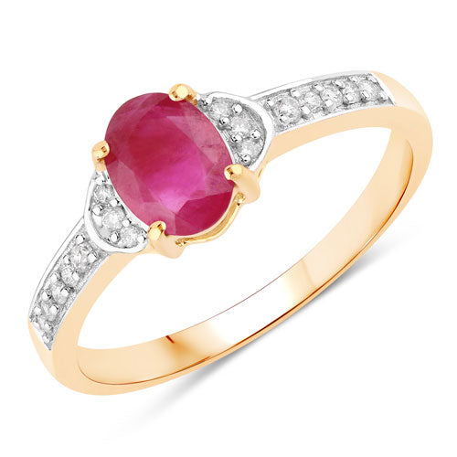 Anillo de oro amarillo de 10K con rubí genuino de 0,95 quilates y diamantes blancos