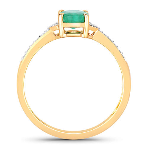 Anillo de oro amarillo de 14 quilates con esmeralda zambiana auténtica de 0,82 quilates y diamantes blancos