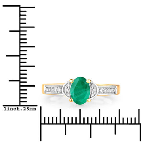 Anillo de oro amarillo de 14 quilates con esmeralda zambiana auténtica de 0,82 quilates y diamantes blancos