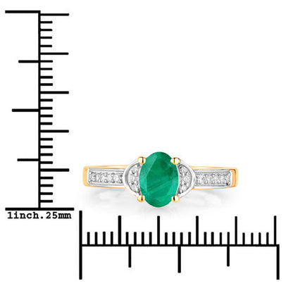 Anillo de oro amarillo de 14 quilates con esmeralda zambiana auténtica de 0,82 quilates y diamantes blancos