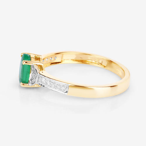 Anillo de oro amarillo de 14 quilates con esmeralda zambiana auténtica de 0,82 quilates y diamantes blancos