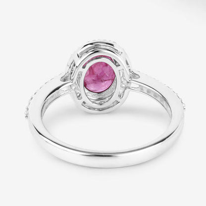 Anillo de oro blanco de 14K con rubí genuino de 1.73 quilates y diamantes blancos