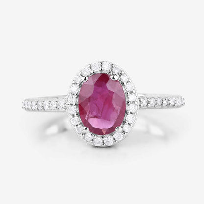 Anillo de oro blanco de 14K con rubí genuino de 1.73 quilates y diamantes blancos