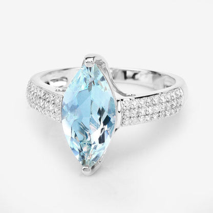 Anillo de oro blanco de 14K con aguamarina auténtica de 2.09 quilates y diamantes blancos