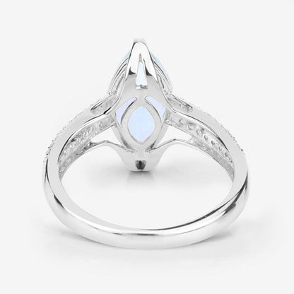 Anillo de oro blanco de 14K con aguamarina auténtica de 2.09 quilates y diamantes blancos