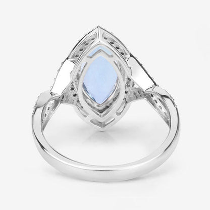 Anillo de oro blanco de 14K con aguamarina genuina de 2.24 quilates y diamantes blancos