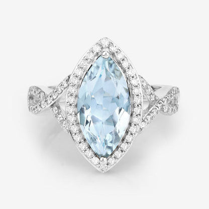 Anillo de oro blanco de 14K con aguamarina genuina de 2.24 quilates y diamantes blancos