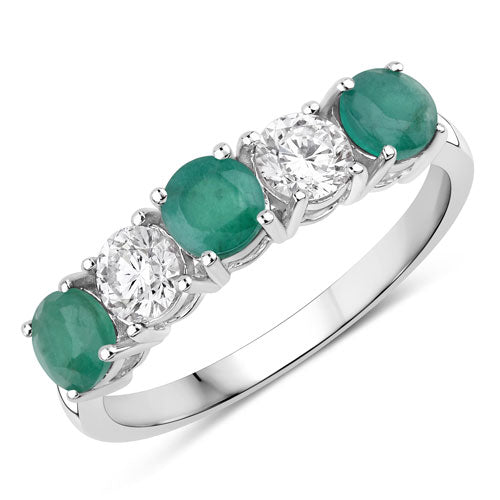 Anillo de oro blanco de 14 quilates con esmeralda genuina de 1,19 quilates y diamantes creados en laboratorio