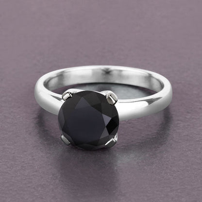 Anillo de oro blanco de 14K con diamante negro auténtico de 3.00 quilates